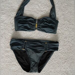 Victoria's Secret Green-Blue Bikini Set with Gold Metal VS